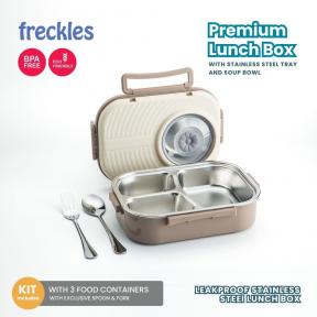 Freckles Stainless Steel Lunch Box - Beige/Brown - Tempat Makan Stainless Steel dengan Mangkuk