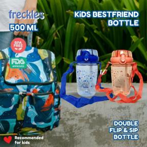 Freckles kid Bestfriend Bottle 500ml - Elephant Light Green - Botol anak unik dengan 2 sedotan